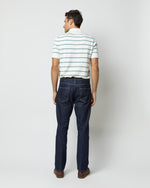 Load image into Gallery viewer, Rally Polo Sweater in Chalk/Ivy/Light Blue Stripe Cotton

