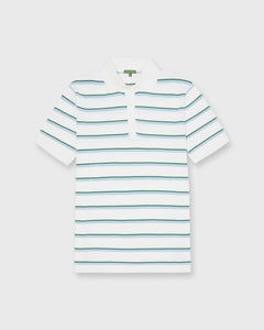 Rally Polo Sweater in Chalk/Ivy/Light Blue Stripe Cotton