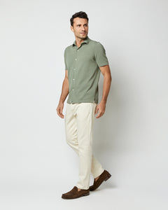 Full-Placket Sweater in Sage Cotton
