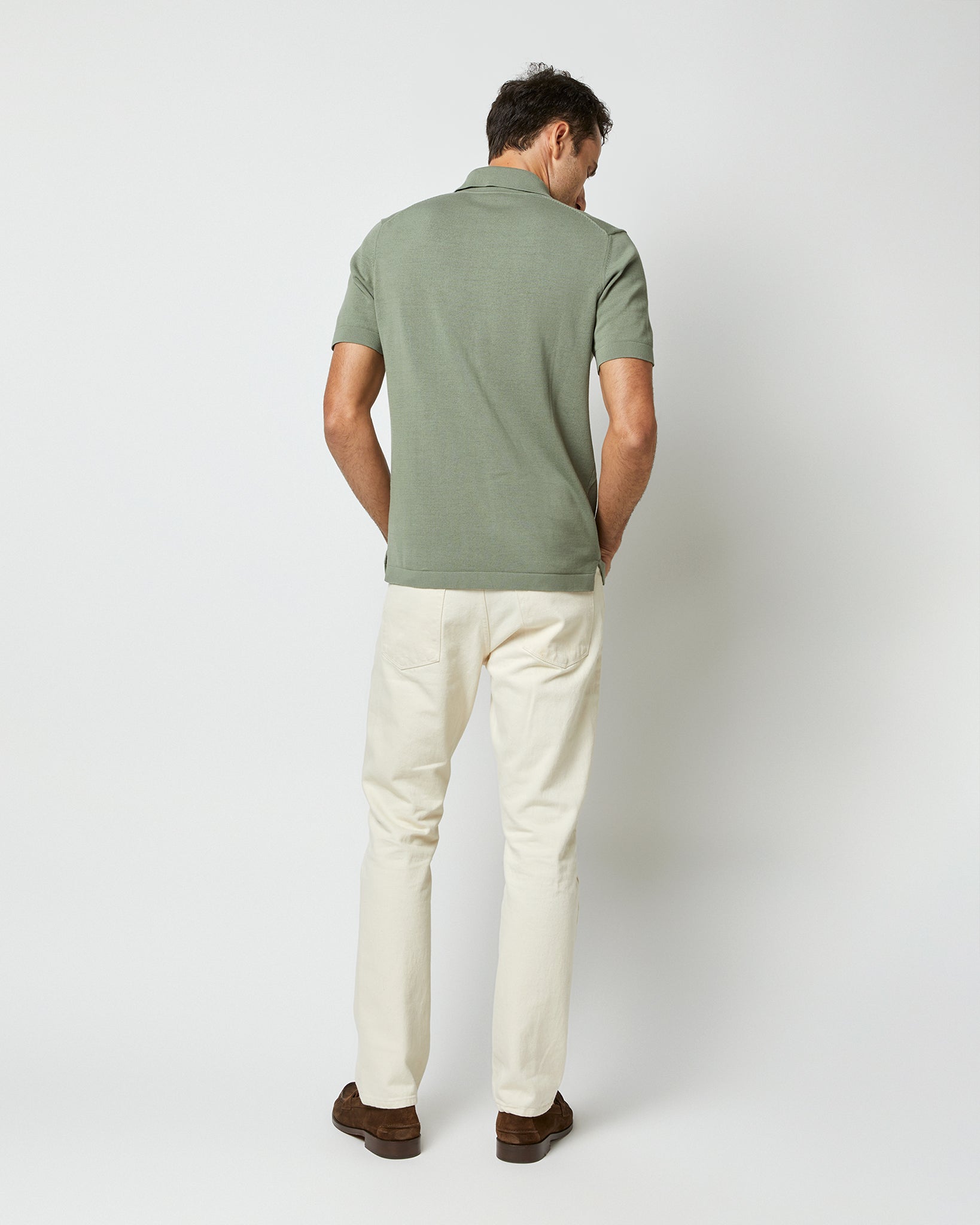 Full-Placket Sweater in Sage Cotton