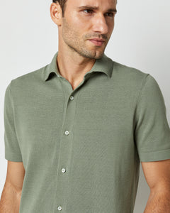 Full-Placket Sweater in Sage Cotton