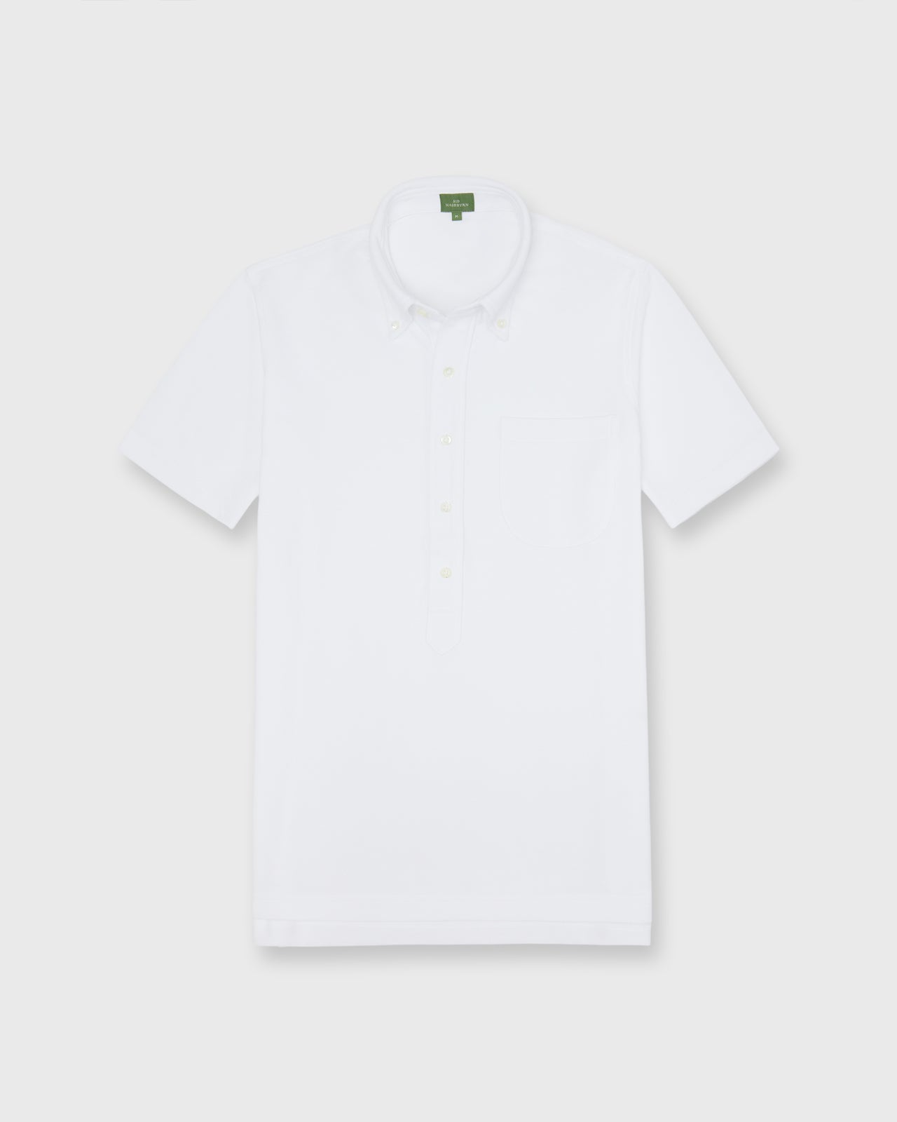 Short-Sleeved Knit Button-Down Popover Shirt in White Pima Pique