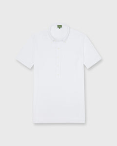 Short-Sleeved Knit Button-Down Popover Shirt in White Pima Pique