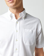 Load image into Gallery viewer, Short-Sleeved Knit Button-Down Popover Shirt in White Pima Pique
