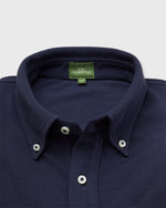 Load image into Gallery viewer, Short-Sleeved Knit Button-Down Popover Shirt in Navy Pima Pique
