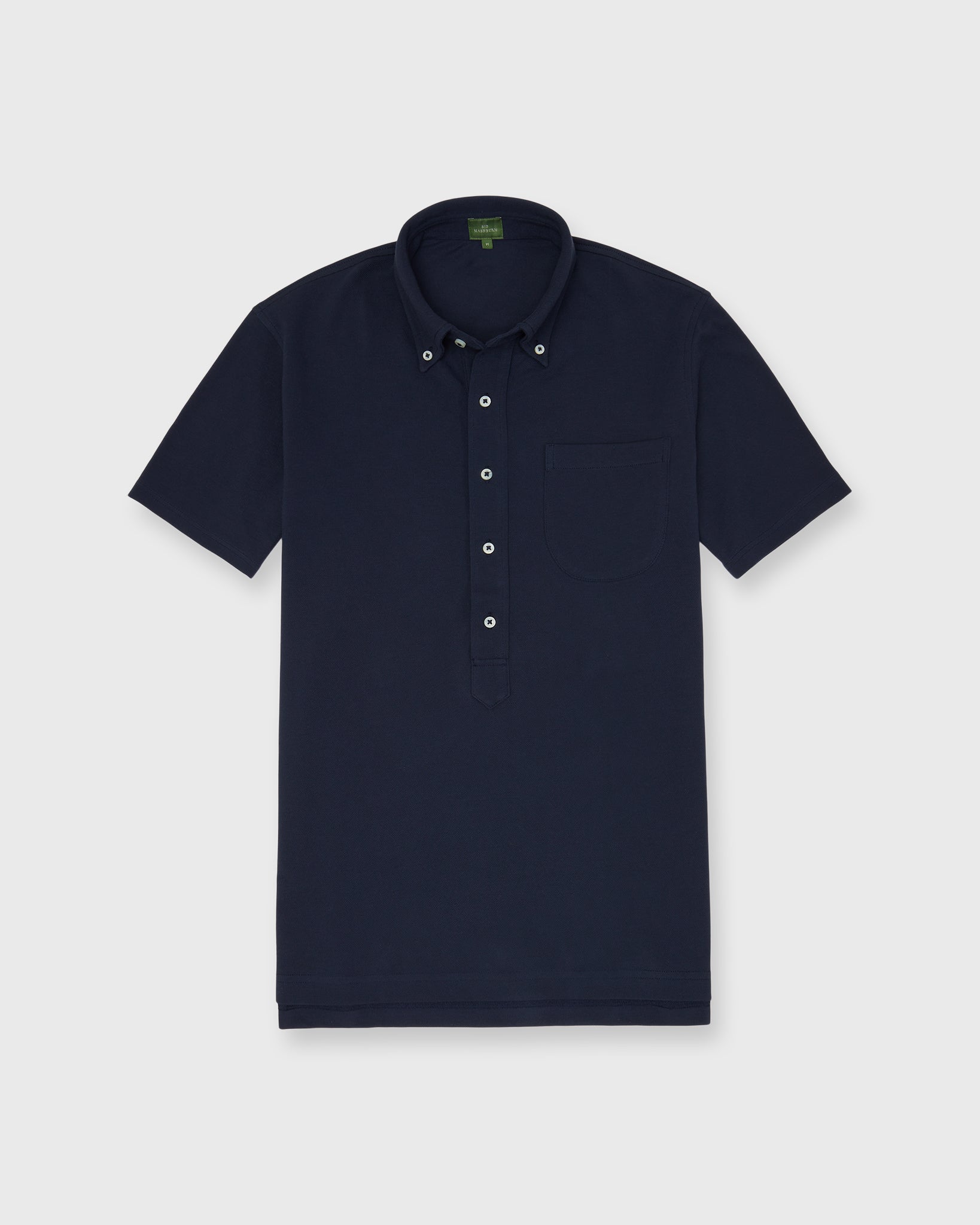 Short-Sleeved Knit Button-Down Popover Shirt in Navy Pima Pique