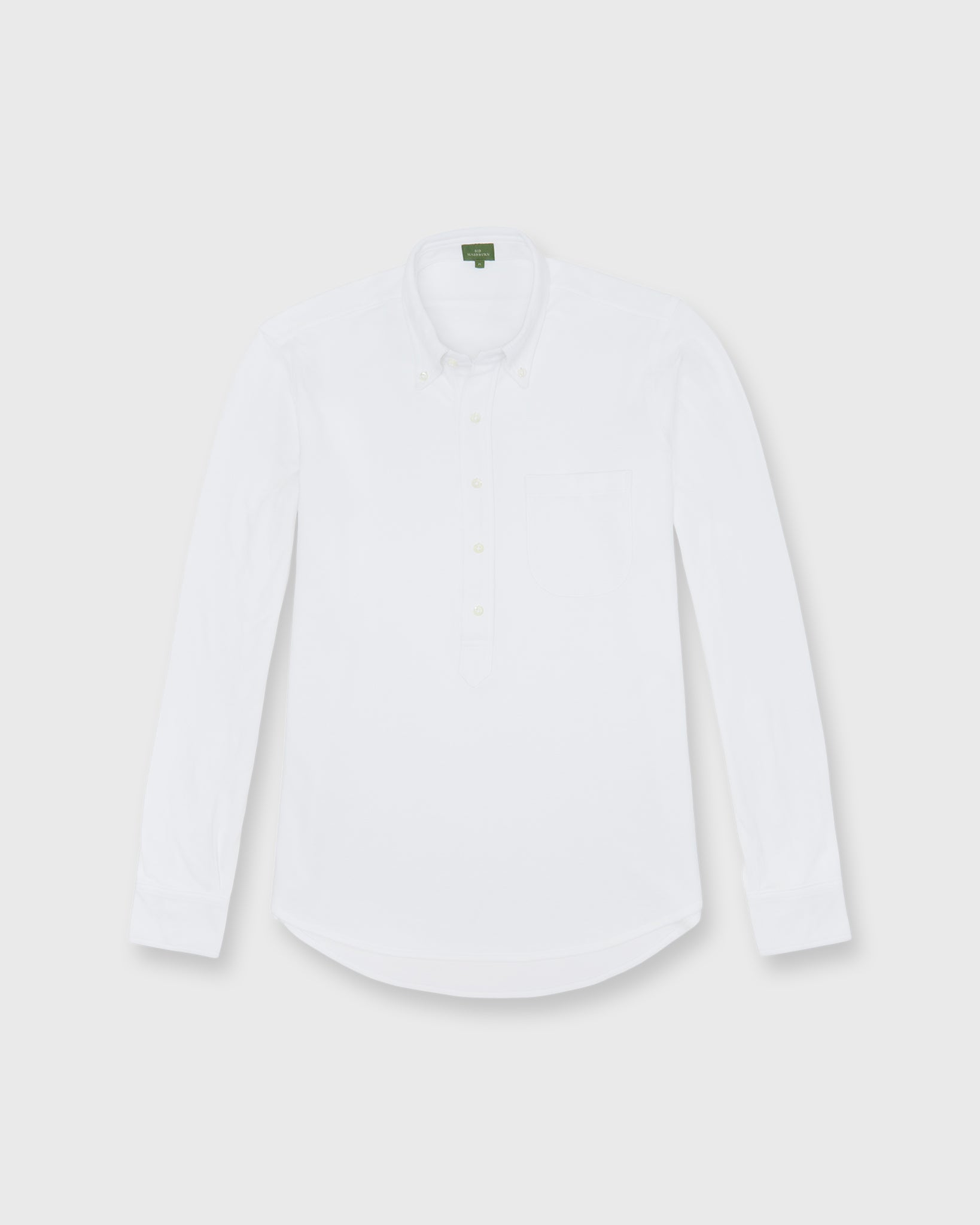 Knit Button-Down Popover Shirt in White Pima Pique