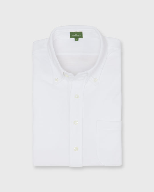 Knit Button-Down Popover Shirt in White Pima Pique