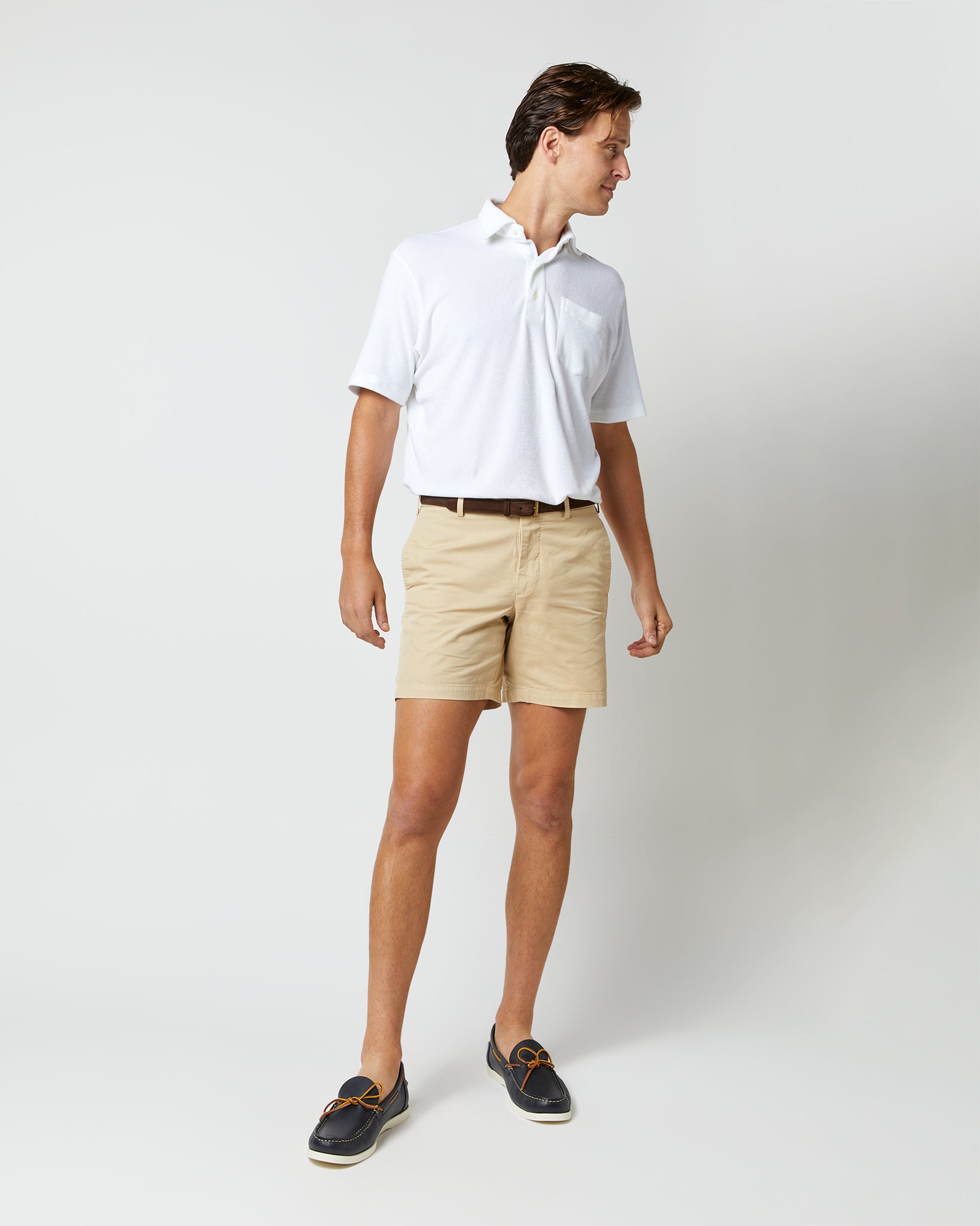 Short-Sleeved Polo in White Terry