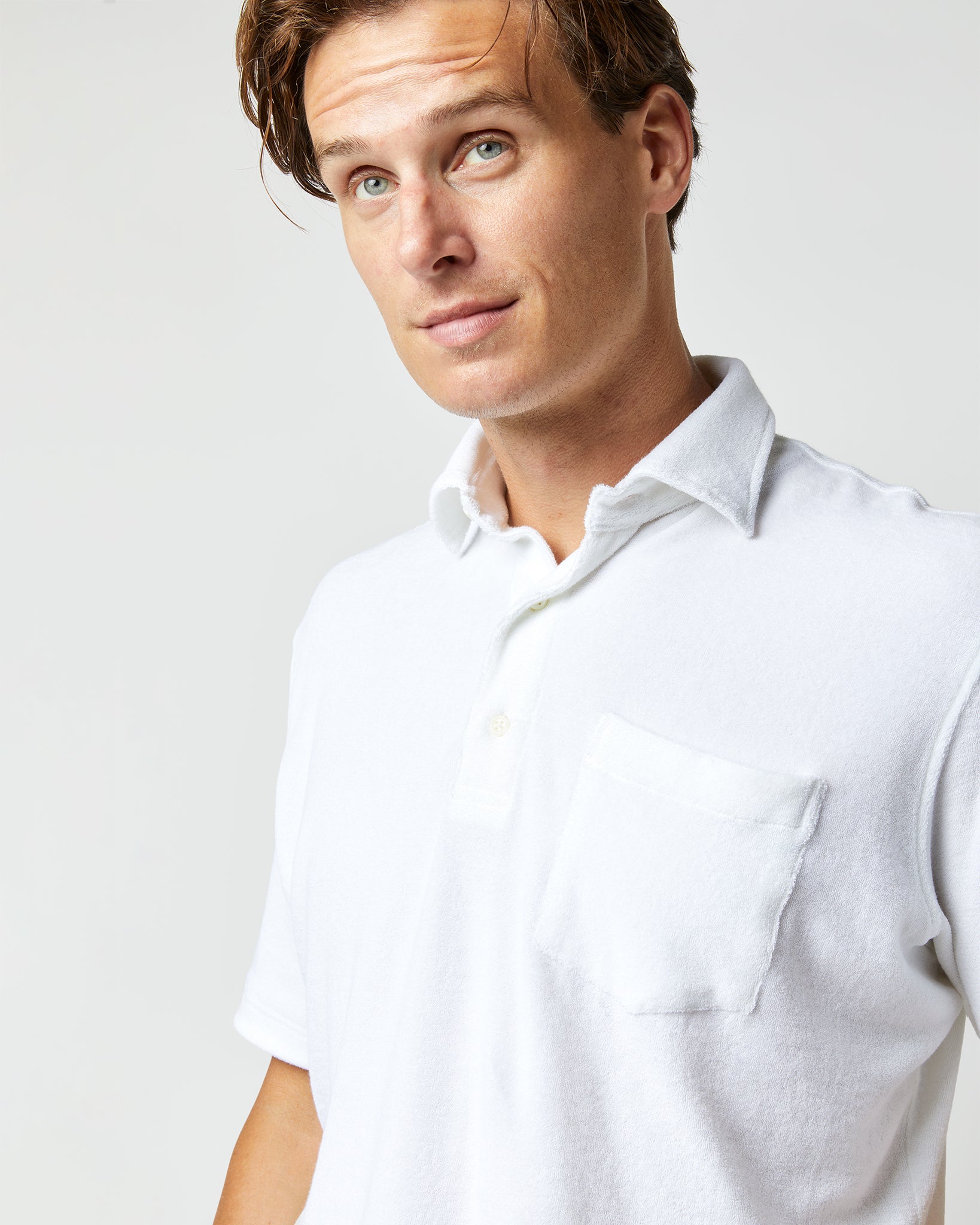 Short-Sleeved Polo in White Terry