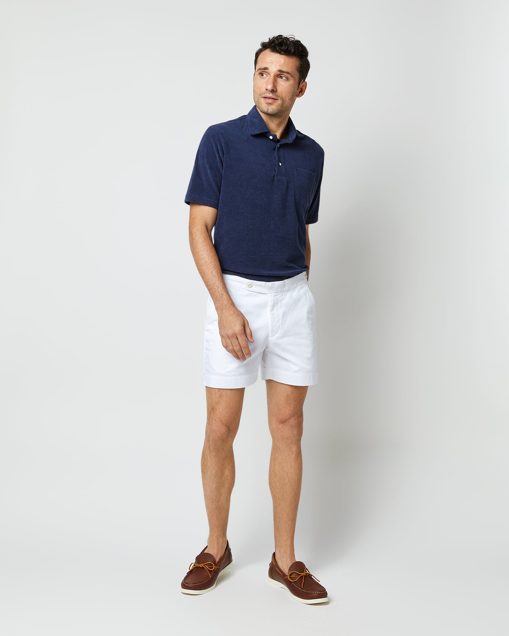 Short-Sleeved Polo in Navy Terry