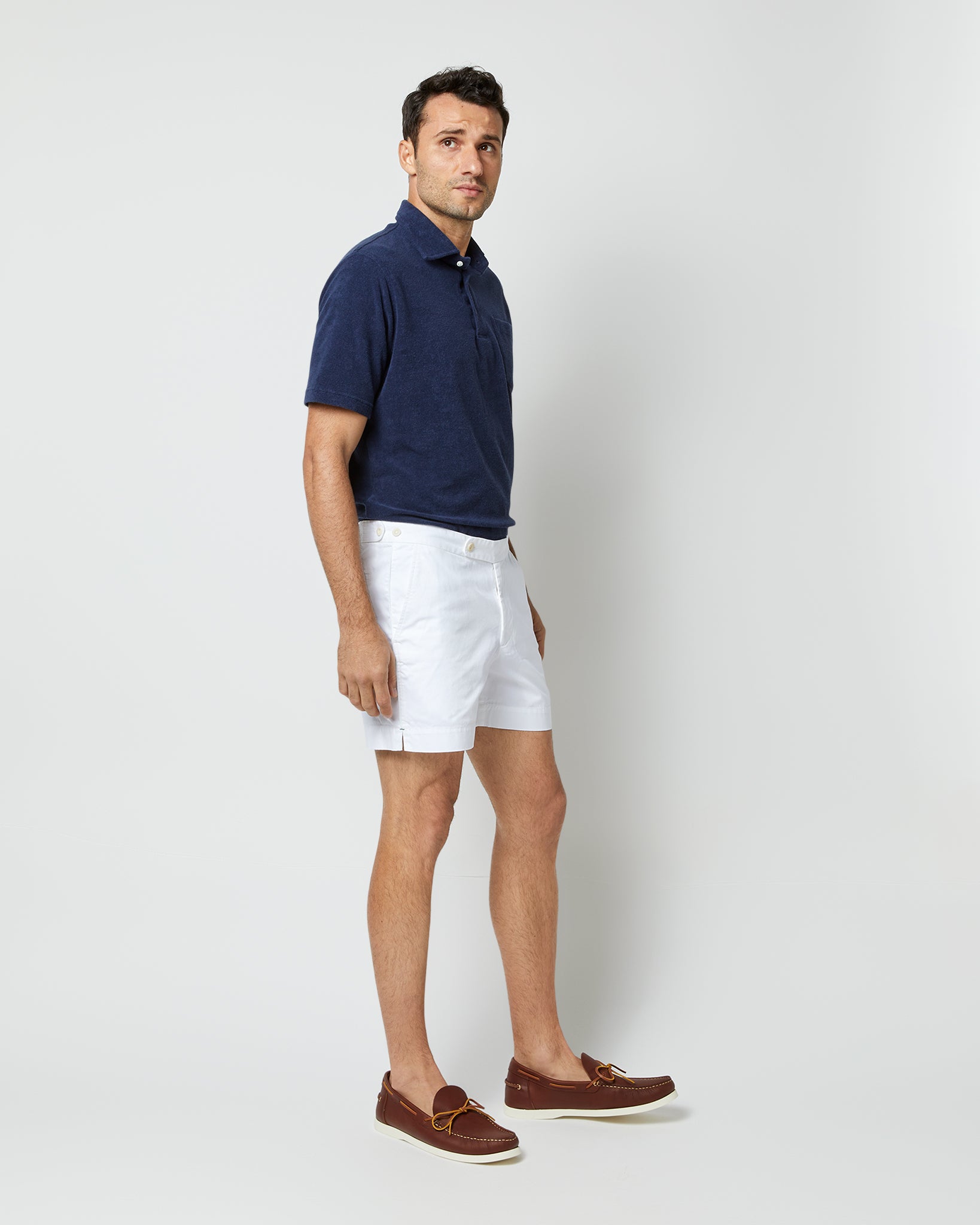 Short-Sleeved Polo in Navy Terry