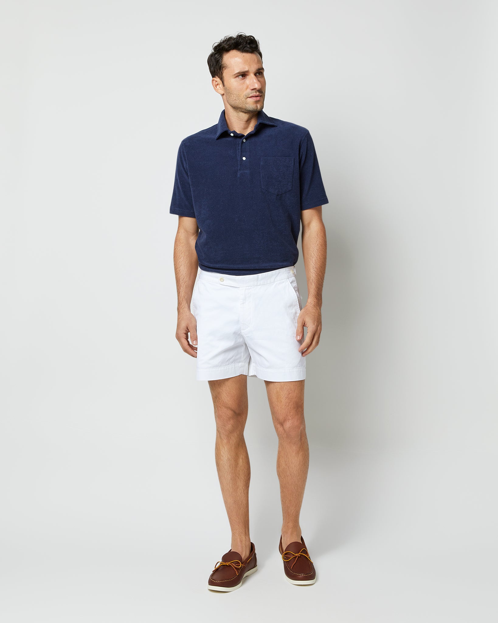 Short-Sleeved Polo in Navy Terry