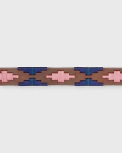 1 1/8" Polo Belt in Pink/Navy/Green Medium Brown Leather