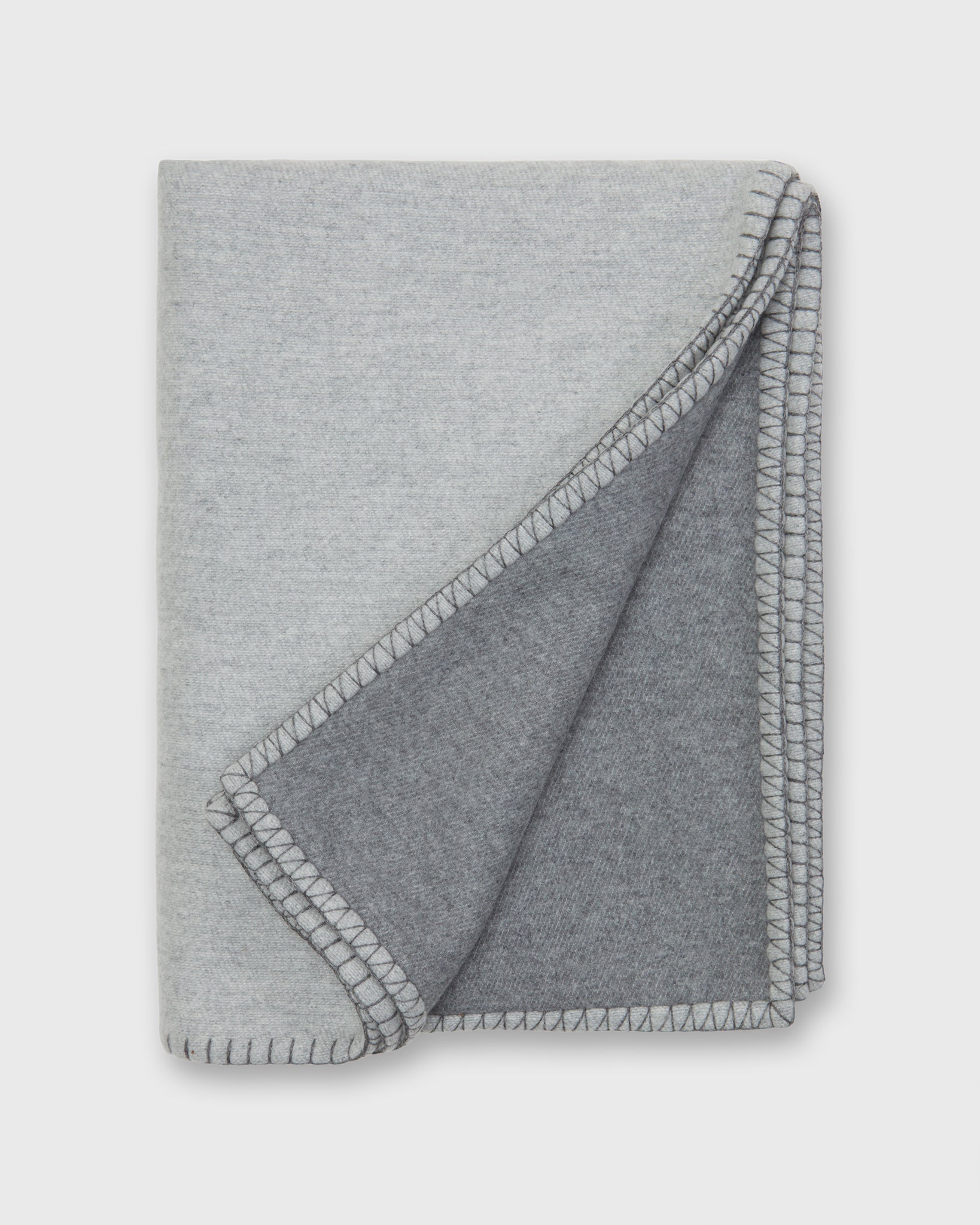 Stitched Reversible Throw Blanket in Silver/Grey Wool/Cashmere