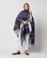 Load image into Gallery viewer, Reversible Lambswool Cape in Blue/Cream Windowpane

