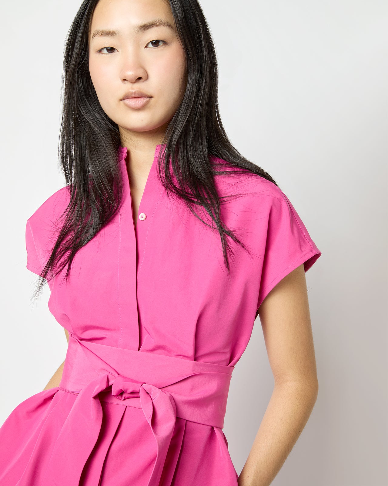 Gianna Maxi Shirtdress in Azalea Cotton/Nylon Faille