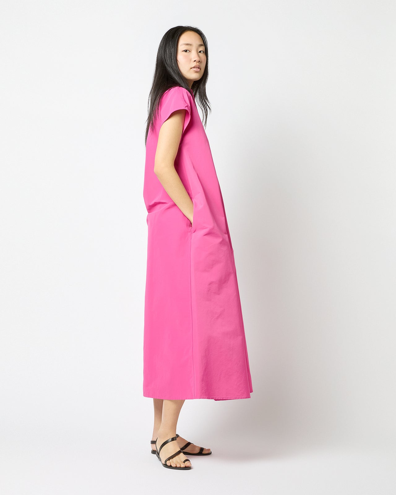 Gianna Maxi Shirtdress in Azalea Cotton/Nylon Faille