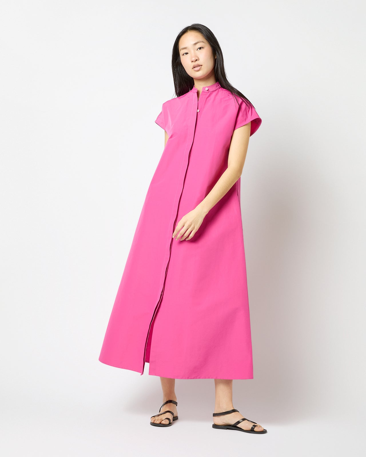 Gianna Maxi Shirtdress in Azalea Cotton/Nylon Faille