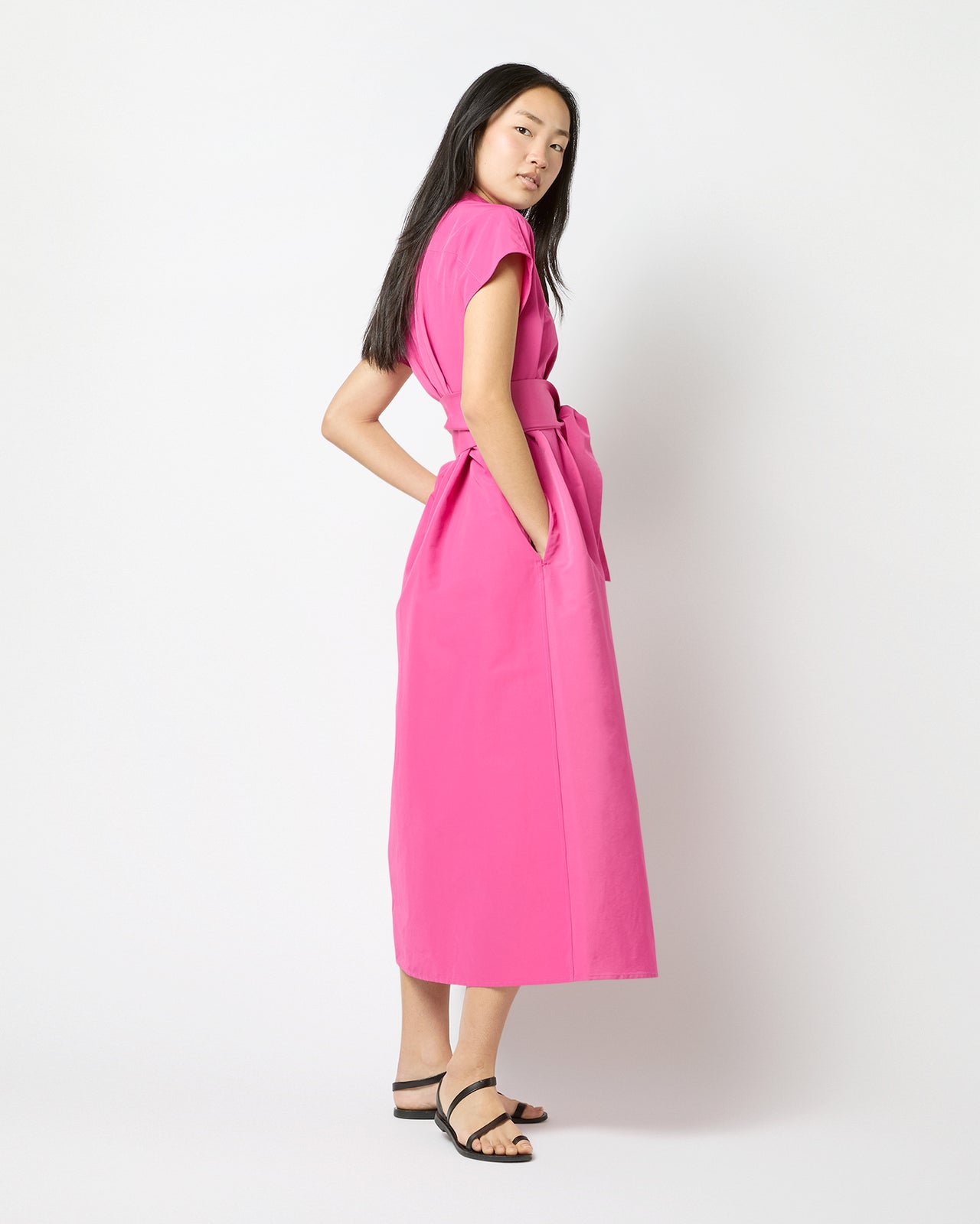 Gianna Maxi Shirtdress in Azalea Cotton/Nylon Faille