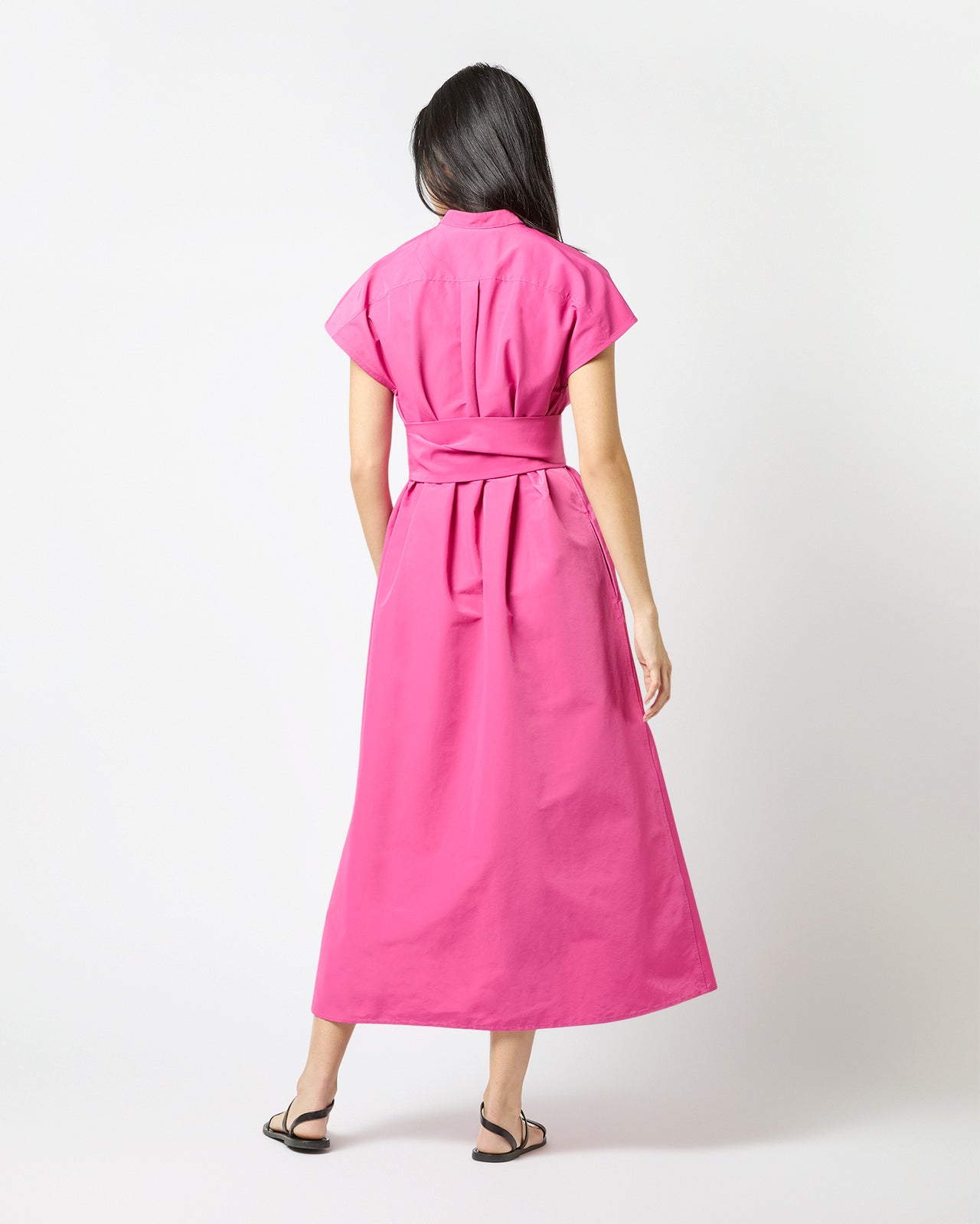 Gianna Maxi Shirtdress in Azalea Cotton/Nylon Faille