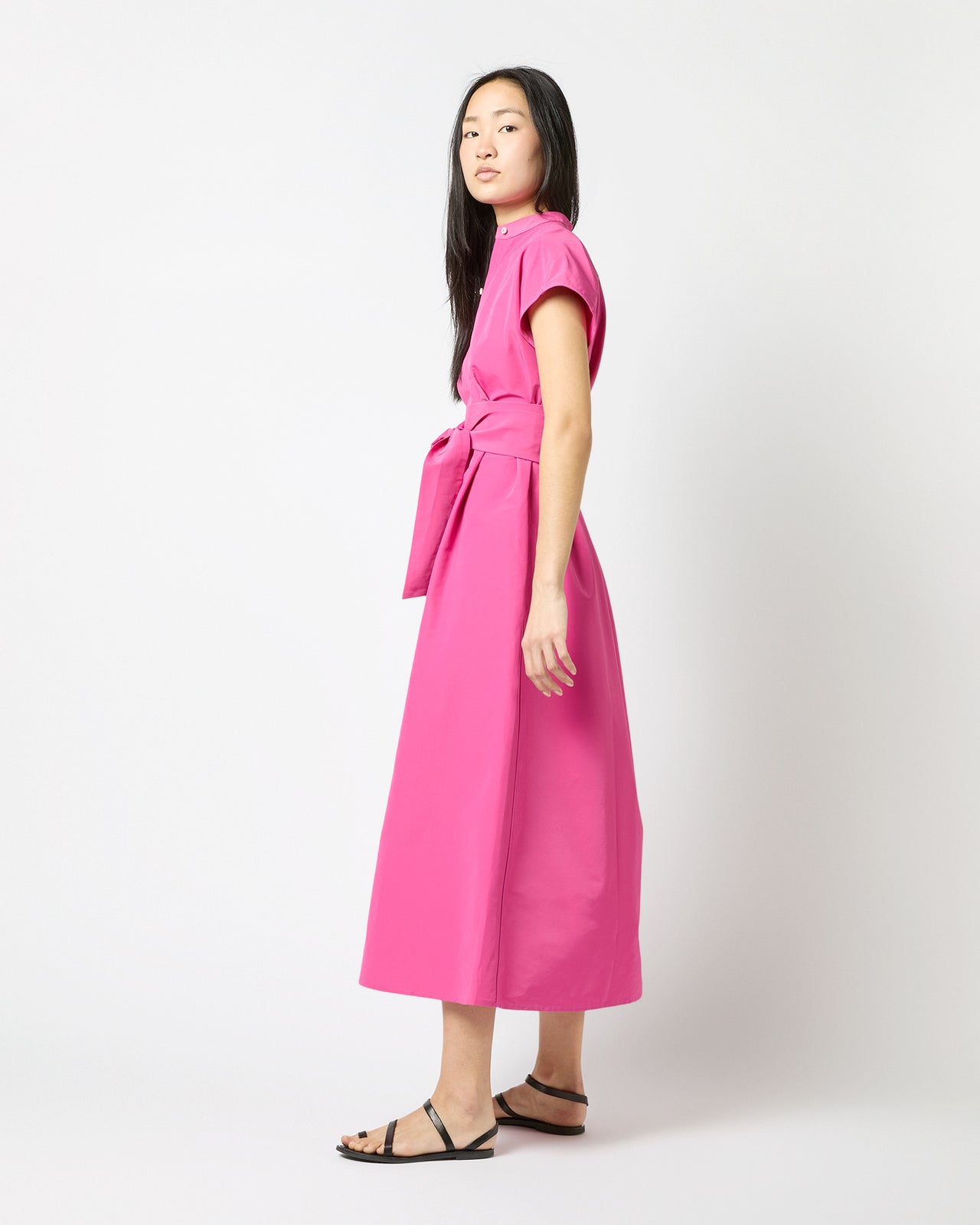 Gianna Maxi Shirtdress in Azalea Cotton/Nylon Faille