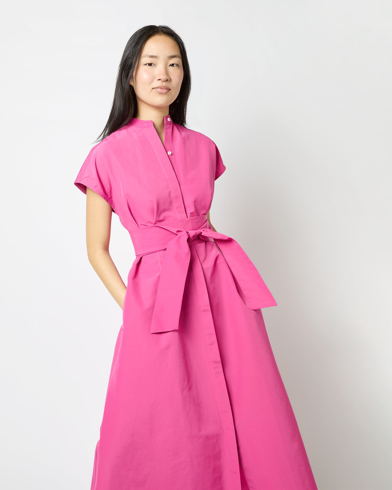 Gianna Maxi Shirtdress in Azalea Cotton/Nylon Faille
