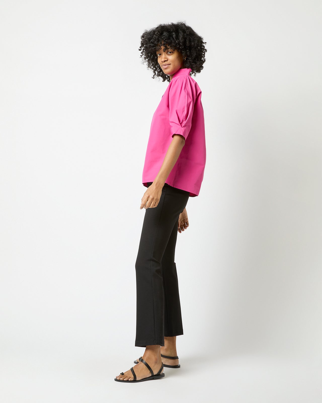 Short-Sleeved Violet Top in Azalea Cotton/Nylon Faille