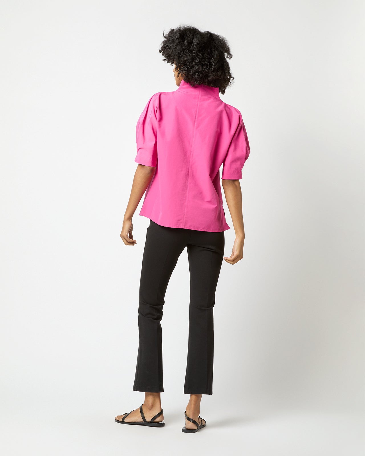 Short-Sleeved Violet Top in Azalea Cotton/Nylon Faille