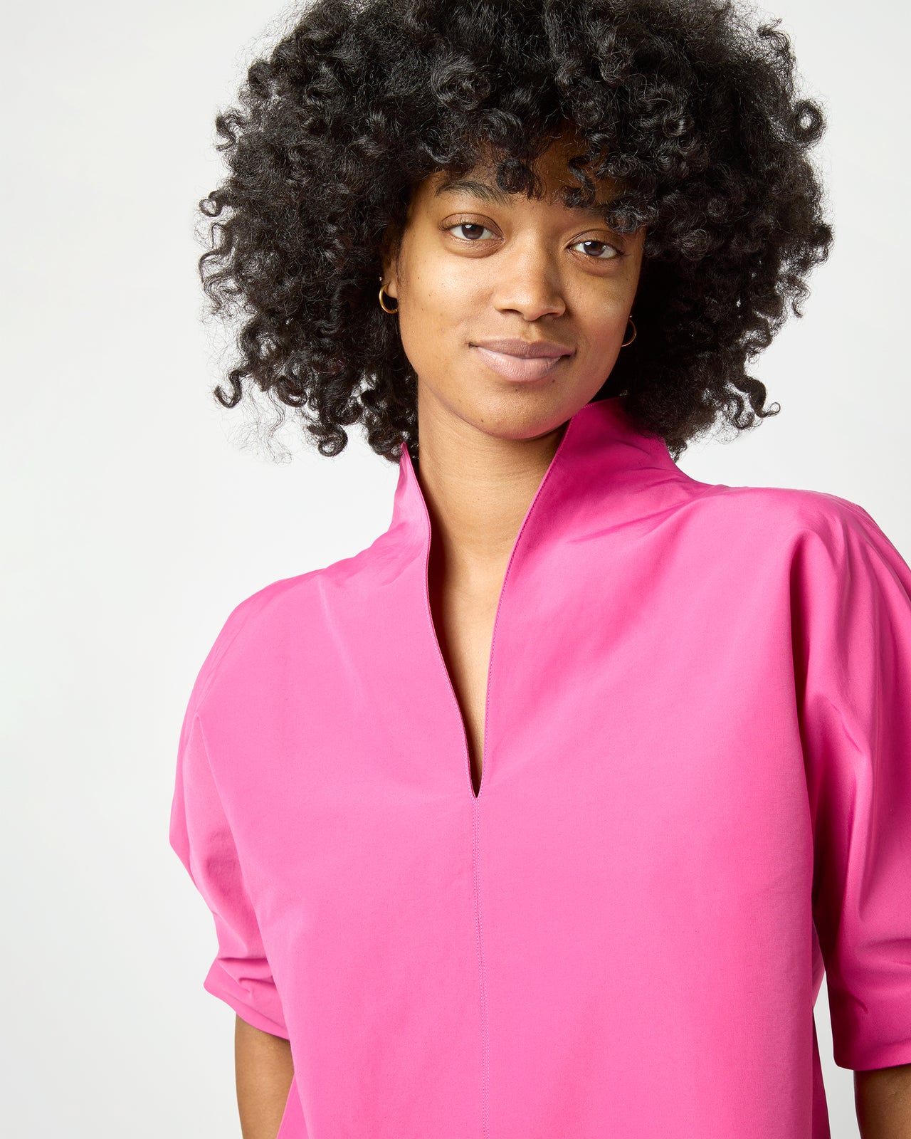 Short-Sleeved Violet Top in Azalea Cotton/Nylon Faille