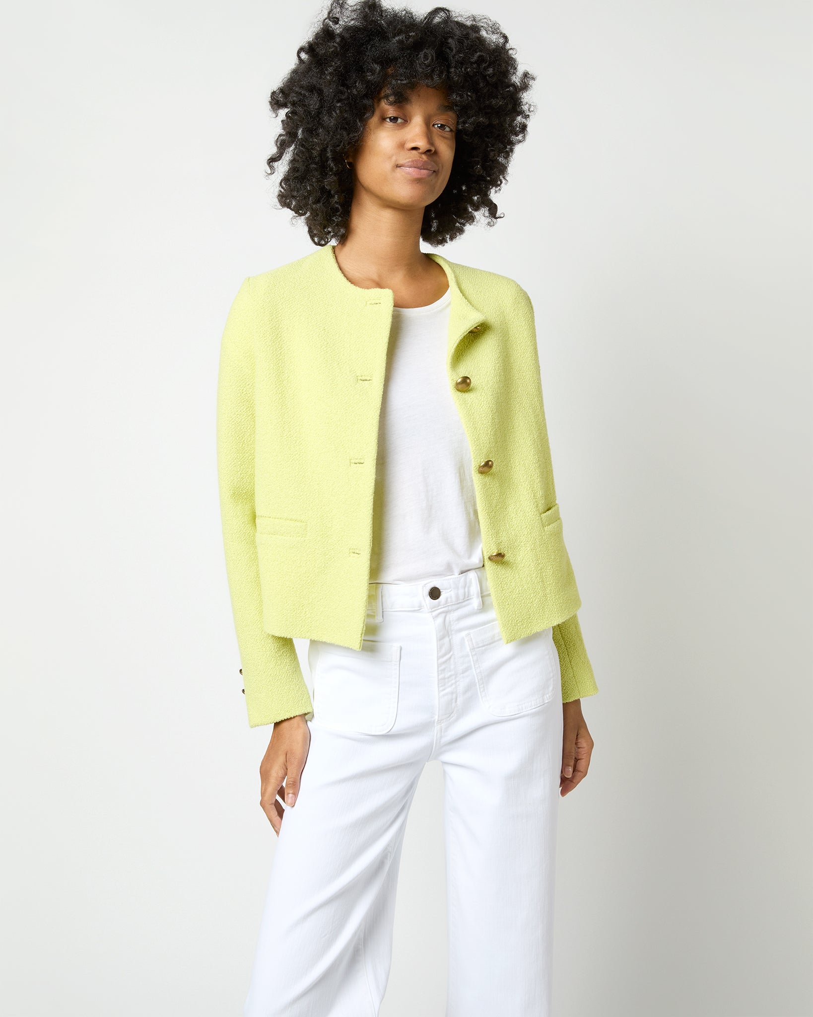 Megan Cardigan Jacket in Citron Bouclé Tweed