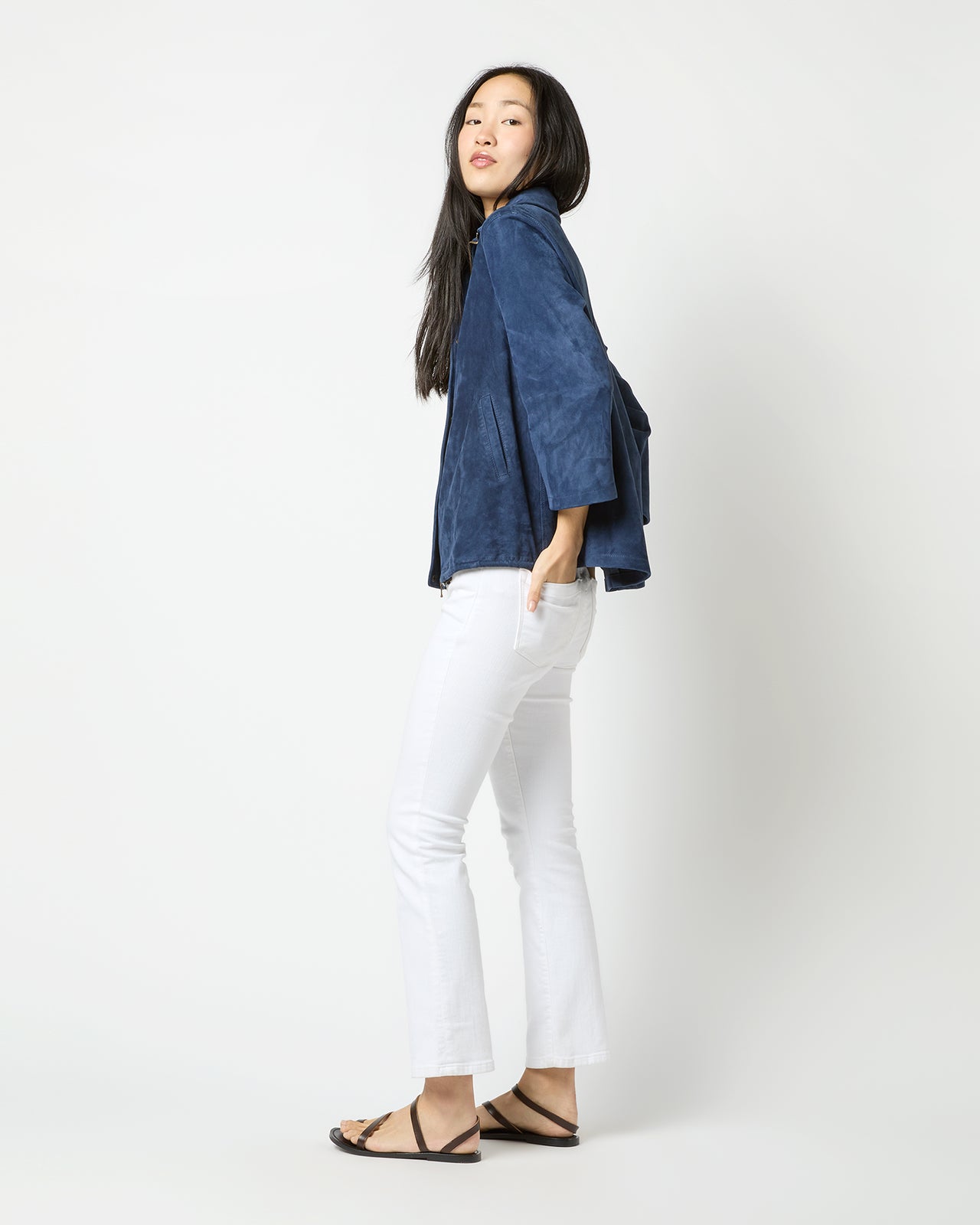 Edith Jacket in Bright Navy Lambskin Suede