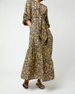 Load image into Gallery viewer, Aba Maxi Dress in Ratti® Navy/Gold Tea Rose Habotai
