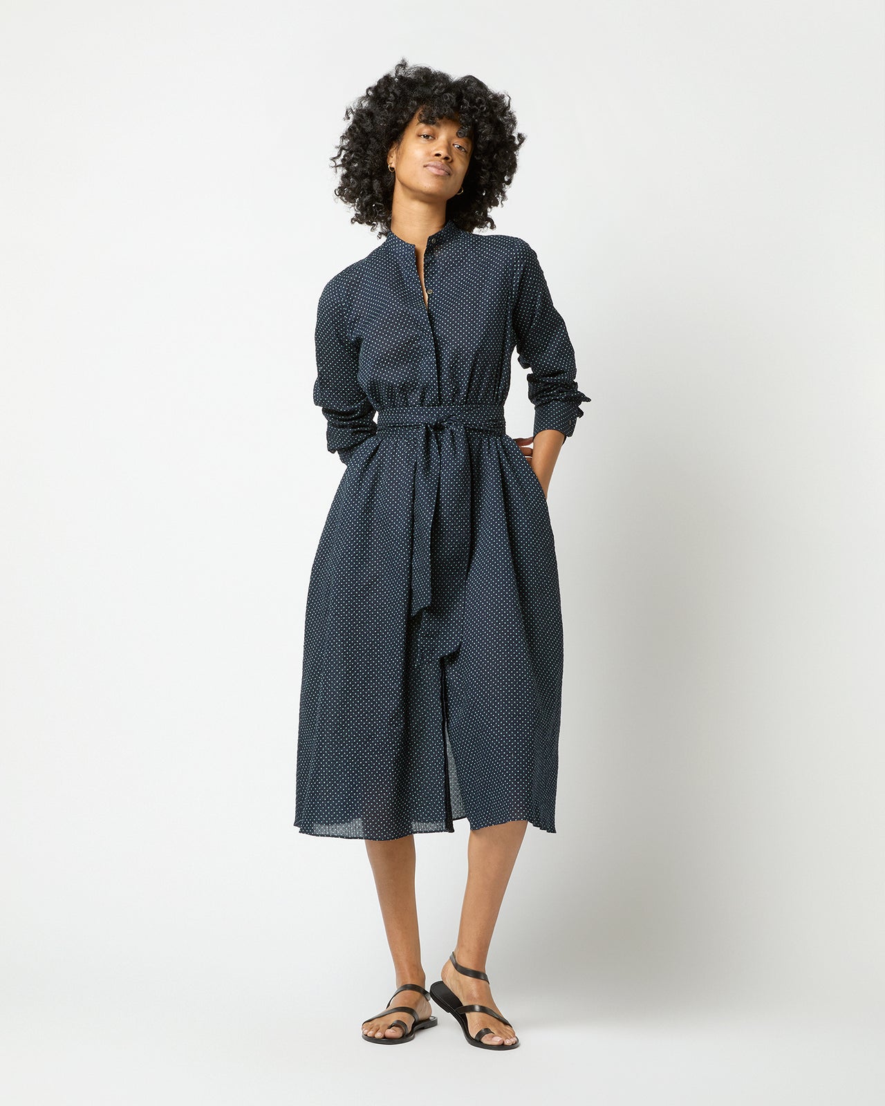 Long-Sleeved Gianna Dress in Navy/Green Small Dot Seersucker | Shop Ann Mashburn Long-Sleeved Gianna Dress in Navy/Green Small Dot Seersucker | Shop Ann Mashburn