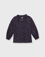 Load image into Gallery viewer, Button-Front Kamille Blouse in Navy/Magenta Petal Seersucker
