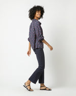 Load image into Gallery viewer, Button-Front Kamille Blouse in Navy/Magenta Petal Seersucker
