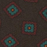 Wool Print Tie in Brown/Green/Red Square