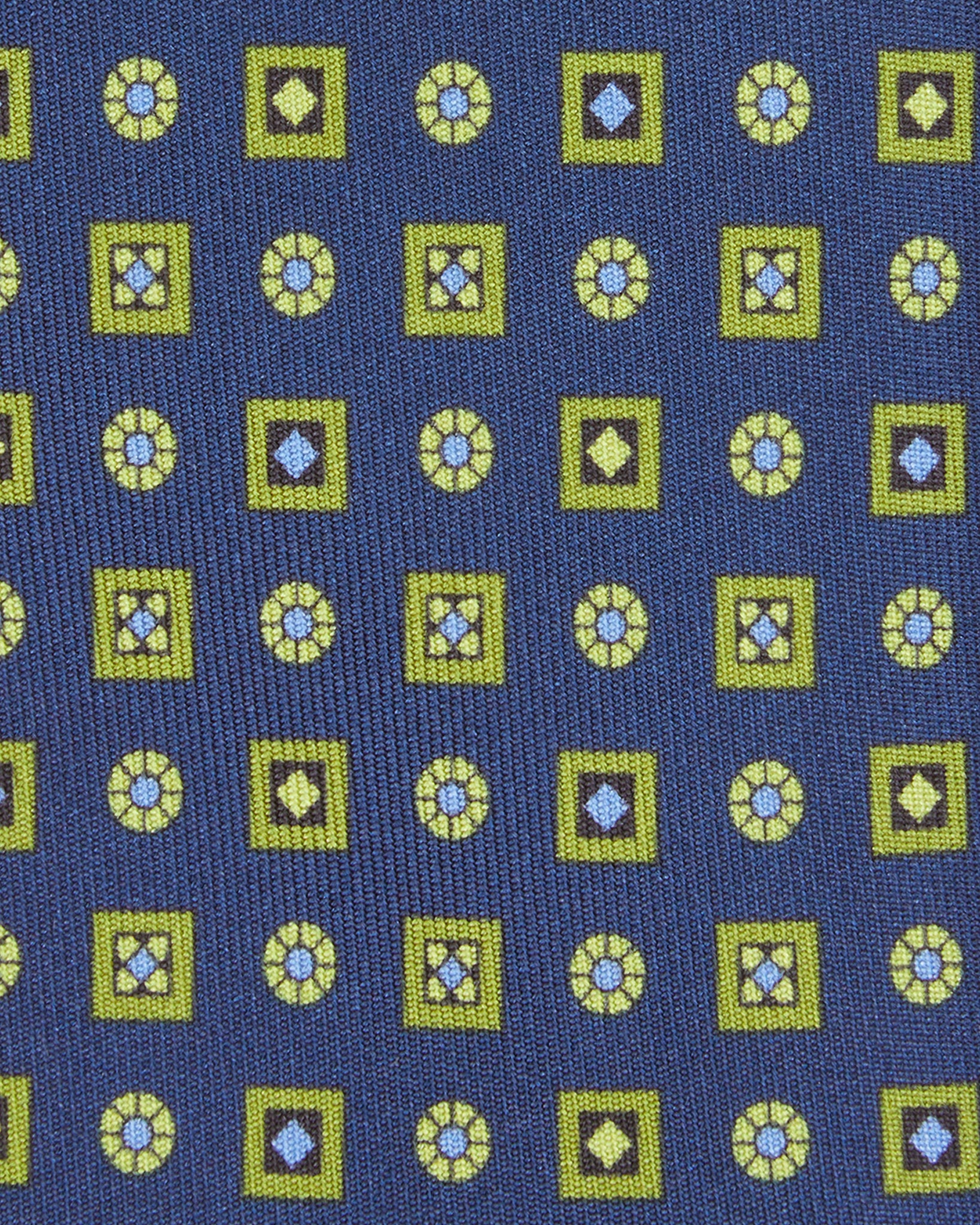 Silk Print Tie in Navy/Lime Shapes