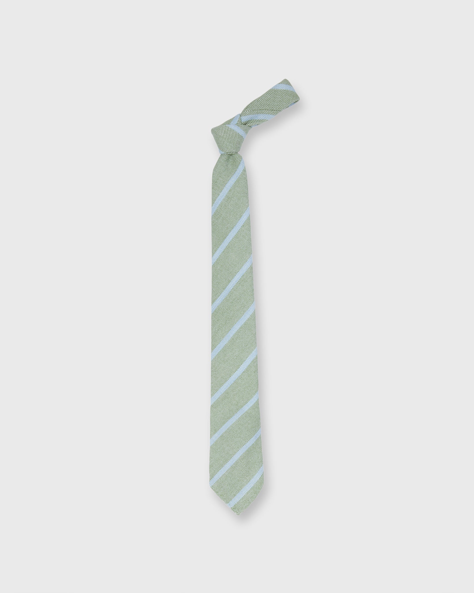 Wool Hopsack Tie in Green/Sky Stripe