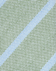 Wool Hopsack Tie in Green/Sky Stripe