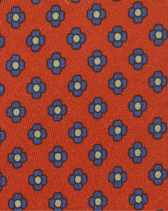 Wool/Silk Woven Tie in Brick/Royal Blue Flowers