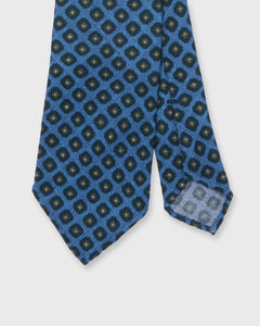 Wool Print Tie in Dark Sage/Blue Flower Squares