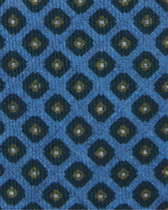 Wool Print Tie in Dark Sage/Blue Flower Squares