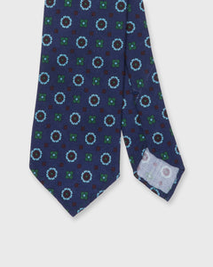 Wool Print Tie in Navy/Aqua/Green Abstract