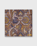 Load image into Gallery viewer, Wool/Silk Pocket Square in Navy/Brown Paisley
