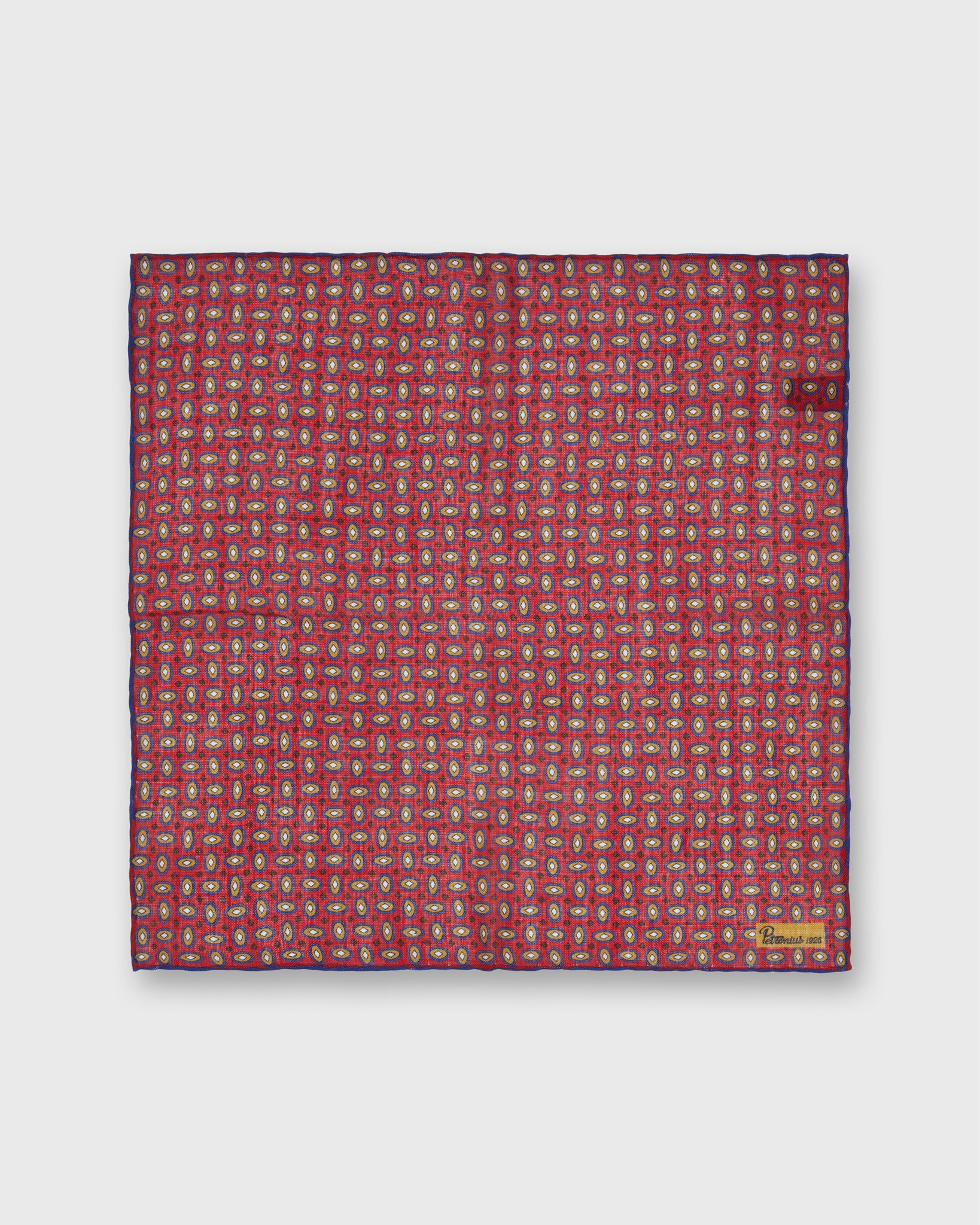 Wool/Silk Pocket Square in Red Oval Abstract