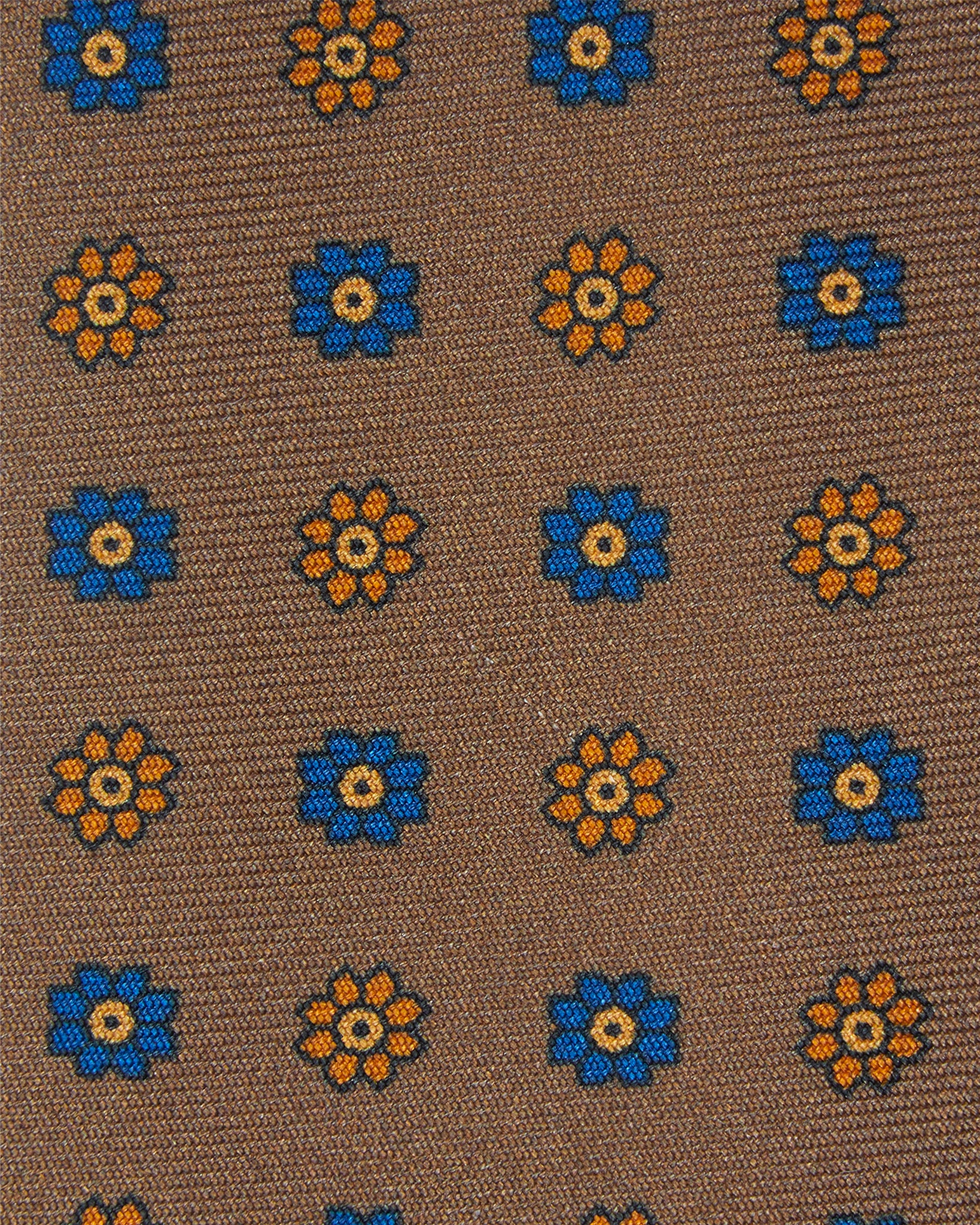 Silk Print Tie in Khaki/Orange/Blue Flower