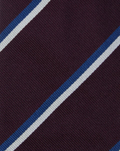 Silk Woven Tie in Eggplant/Bone/Blue Stripe