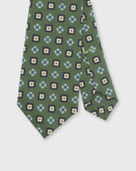 Load image into Gallery viewer, Silk Print Tie in Olive/Navy/Aqua Medallion
