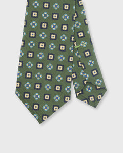 Silk Print Tie in Olive/Navy/Aqua Medallion